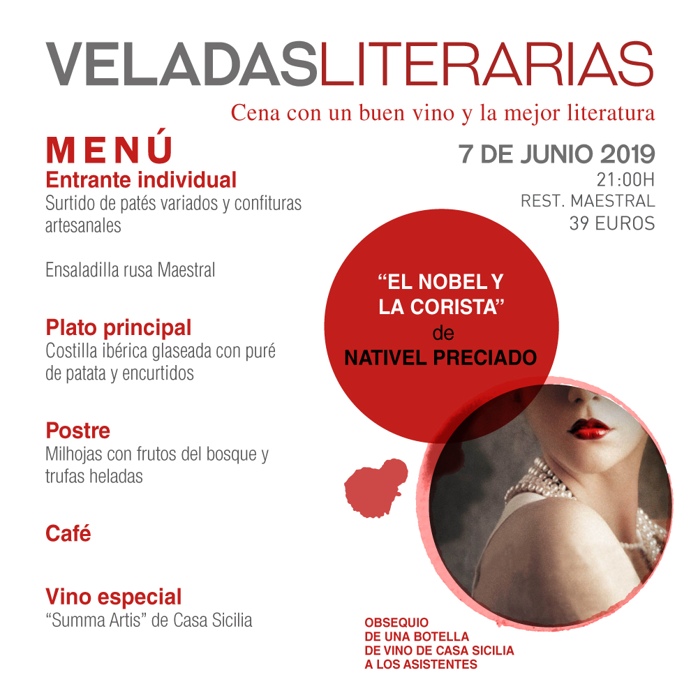 Menu Veladas Literarias Maestral con Nativel Preciado